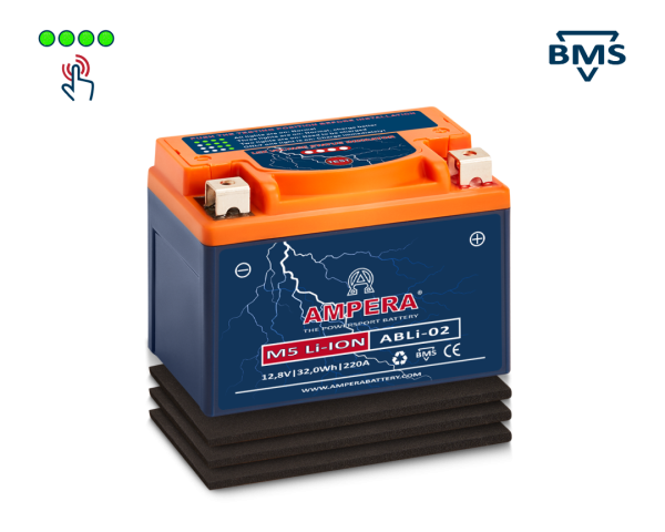 Motocyklová baterie AMPERA® M5 ABLi-02 12,8V, 240A, 51,2Wh /YT7B-BS, YT12B-BS, YT9B-BS, YT14B-BS/